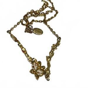 Gold Floral Necklace Base with Enamel Detailing